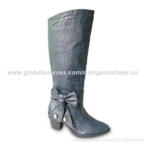Women's dress boots, knee height design, with nice bow at side, metal rivets decorated on bow
